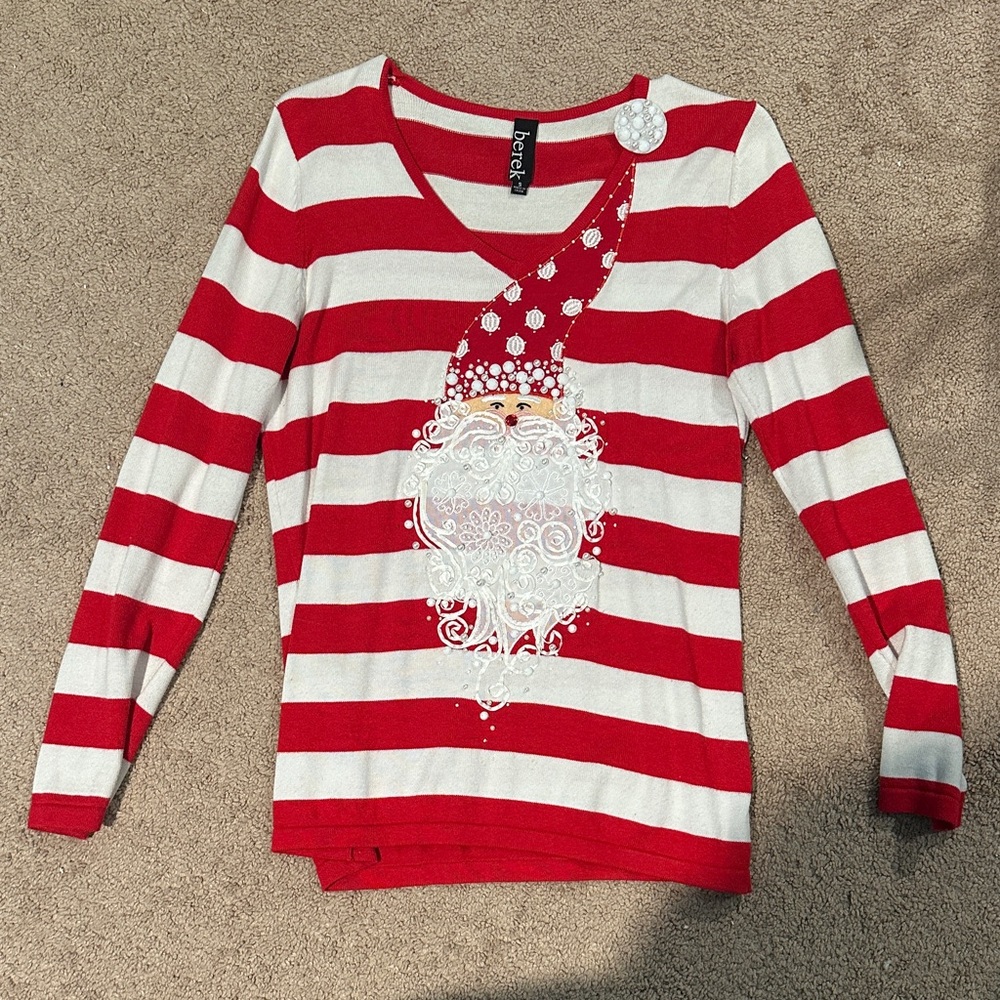 Berek Vintage cotton and rayon Red and White Striped Santa Sweater